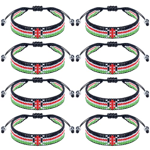 Quelay 8 Pcs Kenya Flag Beaded Bracelets Adjustable Handmade Kenyan Bracelet Rope Bangle Kenyan Patriotic Pride Jamhuri Day Christmas African Jewelry Gifts for Women