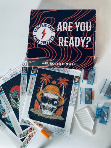 Electric Shift Diamond Painting Kit, Includes 4 Separate 6X8In Canvases, Each Canvas Is Full Drill With Round Diamonds,Beach And Skull Themed Diamond Painting Kits, Diy Decor, Craft Kit, #TOP1