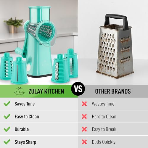Image of Zulay Kitchen Rotary Cheese Grater 5 Blade Cheese Shredder - Manual Hand Crank Cheese Grater With Reinforced Suction & 5 Interchangeable Drums - Easy to Use, Vegetable Chopper Round Mandoline Slicer