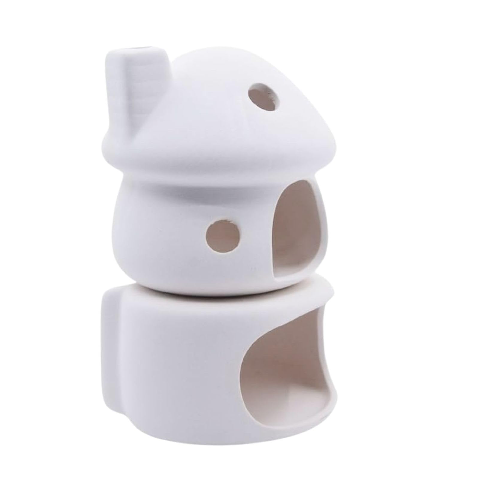 Ceramic Mushroom with Betta Hideout Cave Aquarium Decorations, Cute Fish Tank House with Cave Set for Amano Shrimp Cichlid Bonsai Goldfishes to Play, Hide and Rest - White