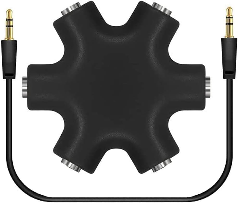 Drumstone (𝗦𝗽𝗲𝗰𝗶𝗮𝗹 𝟱 𝗬𝗲𝗮𝗿𝘀 𝗪𝗮𝗿𝗿𝗮𝗻𝘁𝘆) Audio Hub Splitter Adapter 3.5mm 6-Way Jack Stereo Headset Headphone Earphone Hub Splitter Connector for PC, Laptop, Smartphone, Tablet
