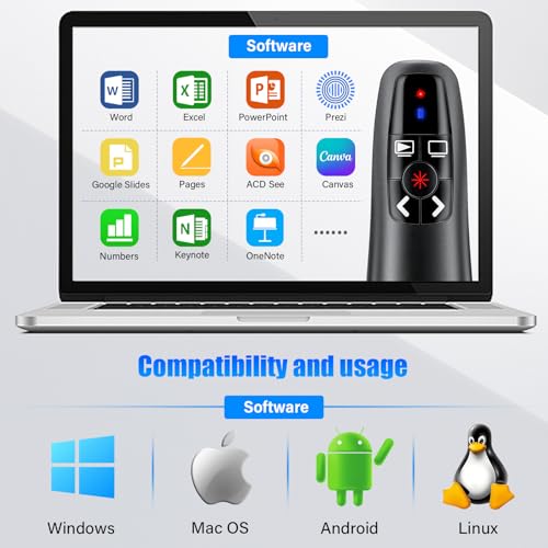 Image of 2-in-1 USB Type C Presentation Clicker, Clicker for PowerPoint Presentations, Rechargeable Wireless Presenter Remote, RF 2.4GHz USB PowerPoint Clicker Slide Advancer with Volume Control