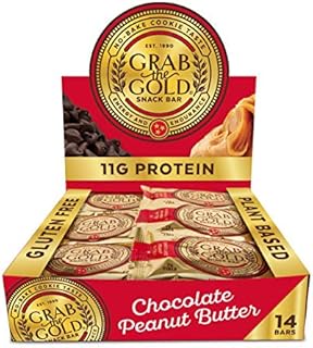 GRAB THE GOLD Snack Bars, Chocolate Peanut Butter (14 Bars - Amazon Exclusive) 11g Plant-Based Protein, Made with Organic Oats & Chocolate, Whole Food Bars, Gluten Free - Vegan - High Fiber - Dairy Free - Kosher