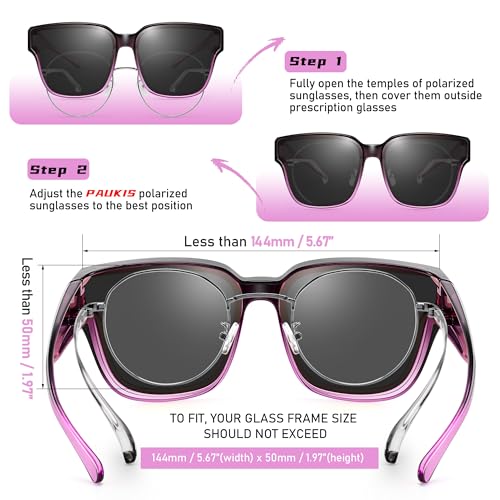 Sunglasses to Fit Over Glasses for Women, Oversized Solar Shields Trendy Sun Shades Polarized UV400 Protection - Gloss Purple Gradient Frame - Grey Lens3