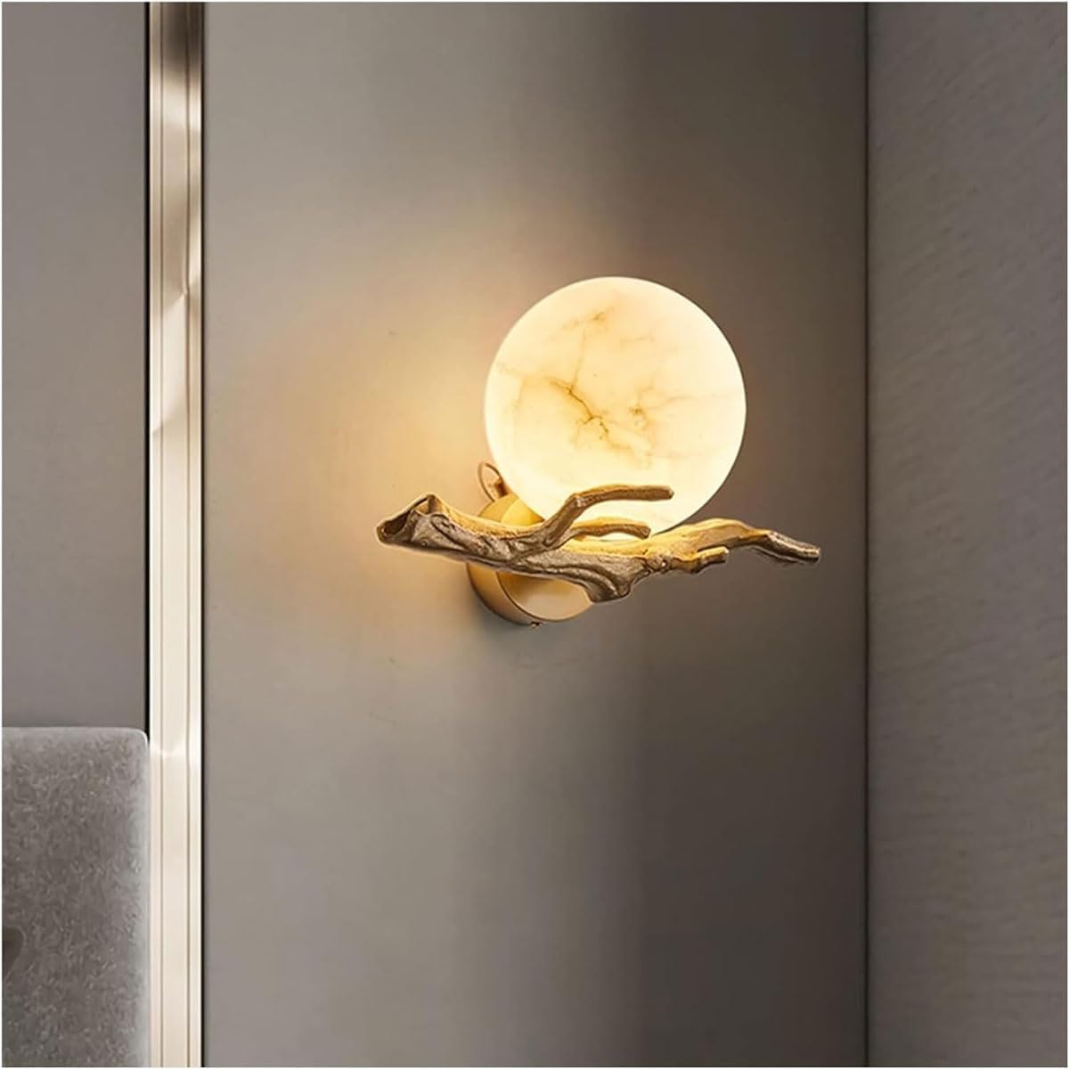 Bedroom Bedside Wall Light Modern Brass Luxury Wall Lamp Round Cloud Stone Night Lighting Background Wall Decorative Wall Sconces Copper Indoor Wall Lights Lighting for Living Room Loft