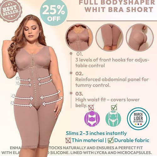 Colombian Post Surgery Compression Bodysuit, Full Body Shaper with Bra, High Compression for BBL Recovery,2