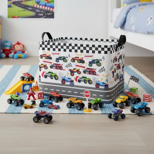 Image of Rectangular Kids Basket Baby Girl Basket Fabric Storage Bin Organizer Box Room Decor(Racing Car)