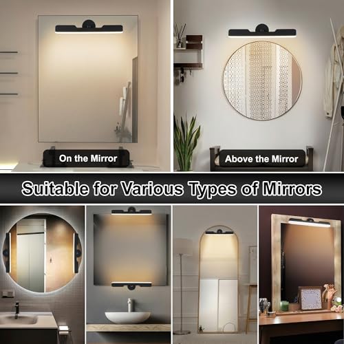 Image of Benreom 2 Pack Wireless Vanity Lights for Mirror, Rechargeable Battery Operated Makeup Light, Adjustable Light Bar, Magnetic Stick on LED Lighting Bathroom Decor Accessories, Black