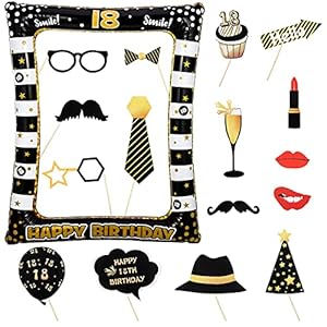 SOSPIRO 18. Geburtstag Foto Requisiten Party Deko, Black Gold Aufblasbarer Bilderrahmen und 24 Stücke Party Foto Booth…