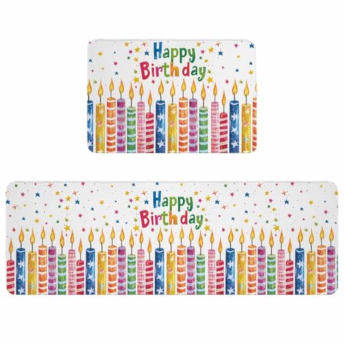 Qiaullityot Happy Birthday Kitchen Rugs and Mats Set of 2,