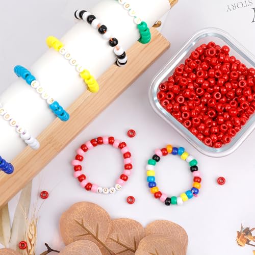 Image of 1000Pcs Pony Beads Bracelet 9mm Red Plastic Barrel Pony Beads for Necklace,Hair Beads for Braids,Key Chain,Jewelry Making (Red)