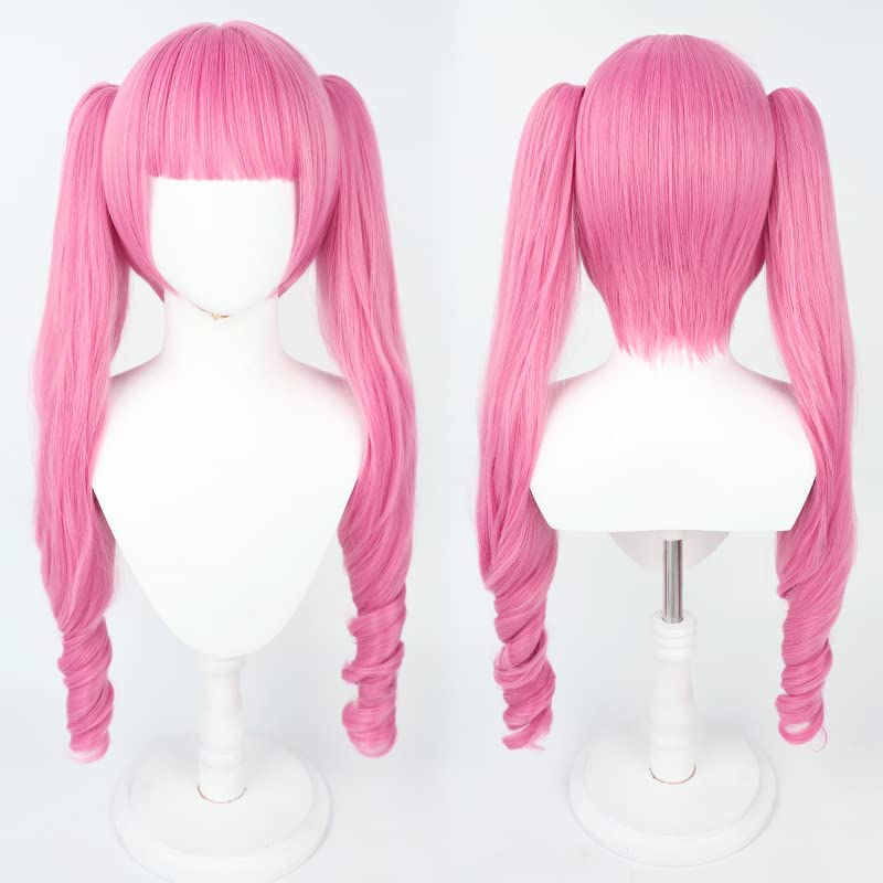 Anime Cosplay Wig 80cm Long Pink Curly Hair Wigs Heat Resistant Synthetic Hair Party Woman Wigs + Wig Cap (A)