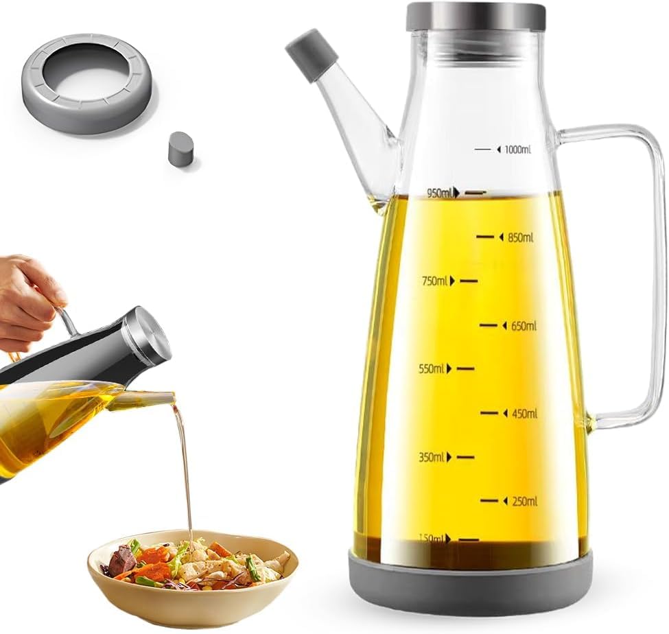 2026 Upgrade Oil Dispenser Bottle with Drip Free Spout,Food-grade Glass Olive Oil Bottle for Kitchen, Vinegar Dispenser Container Bottles for Cooking Kitchen Gadgets (1000ML)