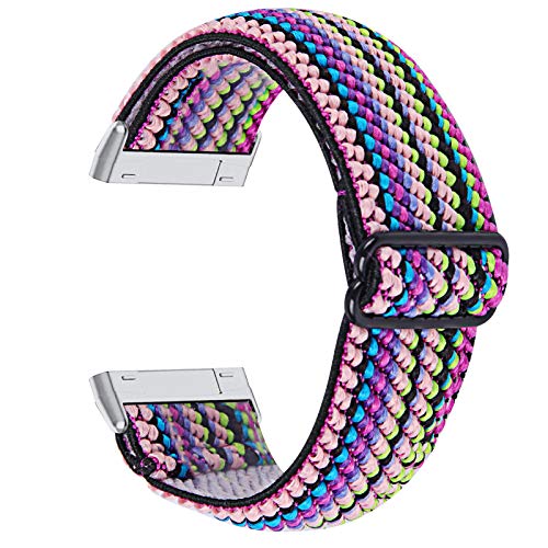 TenCloud 3 Pack Stretch Bands Compatible with Fitbit Versa 4 Watch Bands Nylon Strap Floral Breathable Adjustable Stretchy Loop Wristband Intended for Fitbit Versa 4 Women Men (3A)
