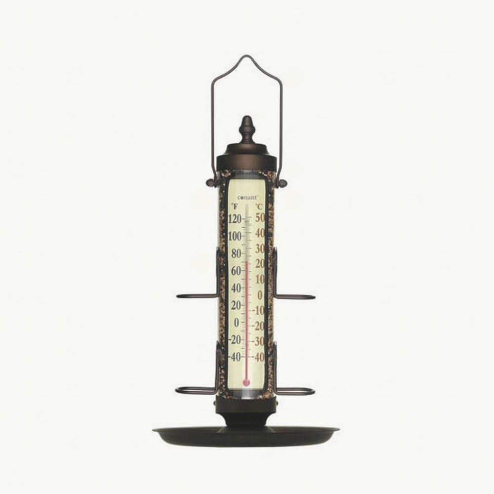CONANT BFT29BP 2-in-1 Birdfeeder and Thermometer with Tray, 18-Inch, Bronze Patina