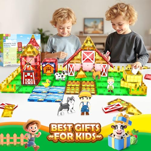 IGIVI Magnetic Tiles Farm Animals Toddler Toys, STEM Magnet Building Blocks for Kids Ages 3-5 5-7 4-8, Preschool Montessori Sensory Toys Gifts for 3+ Year Old Boys & Girls - Image 6