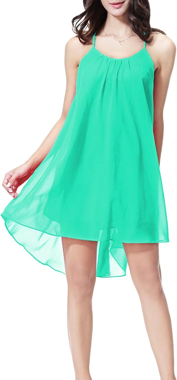 Nightdress for Women Mesh Chiffon Backless Babydoll Spaghetti Strap Flowy Mini Dress Sleepshirts Nightgown Sleepwear