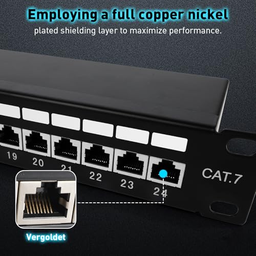 Panel de conexiones blindado de 24 puertos CAT 7 con soporte de 600 MHz y 10 Gbit/s 3