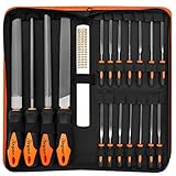 File Set 19pcs, Hand Metal File, T12 Drop Forged Alloy Steel File Set with Carry Case, File tools for wood metalwork, Precision Flat/Triangle/Half-round/Round Large File and 12pcs Needle Files/1 brush