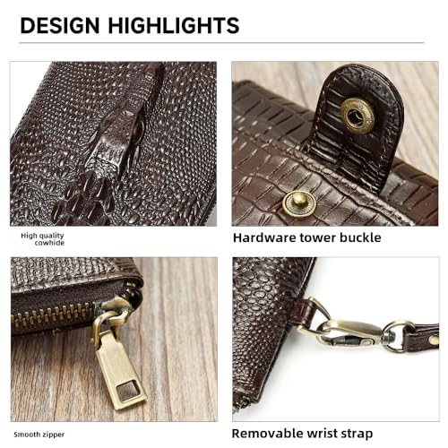Genuine Leather Men's Crocodile Pattern Wallet Id Holder Cell Phone Man Purse Long Cowhide Wallet Business Multi Slot Cluth Bag,Black2