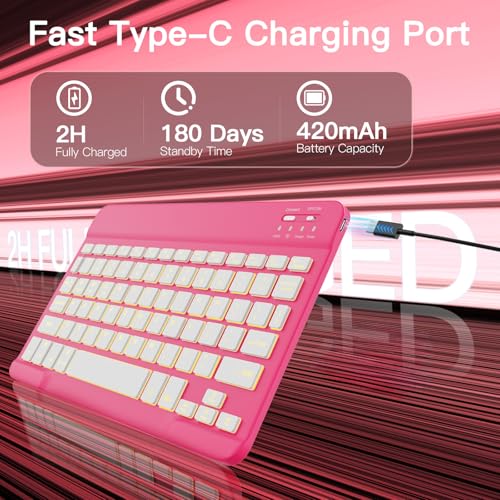Image of RAYMCRAFT for iPad 11th (A16, 2025) / 10th Generation Case with Keyboard, Mouse and Detachable Wireless Keyboard, 7-Color Backlight, Slim Case with Pencil Holder, Hot Pink
