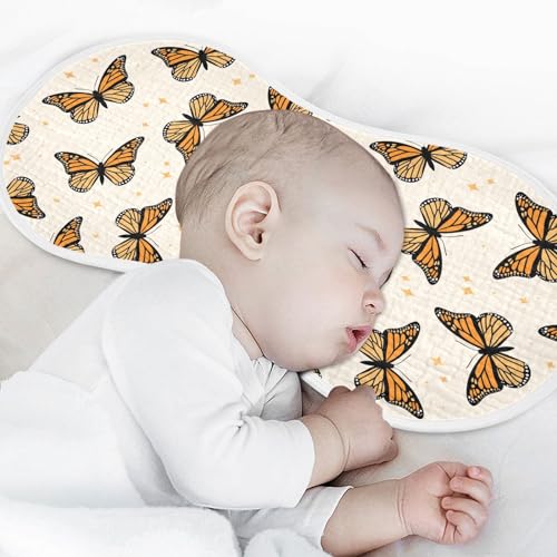 Image of Muslin Baby Burp Cloths, Brown Monarch Butterflies Muslin Baby Bibs Rags Comfy Soft Absorbent in for Newborn Boys and Girls 4 Piece 22 x 11 Inch