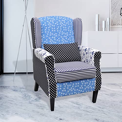 Nqyjm Sillón con diseño de retales de Tela Patchwork Butaca Orejera con Respaldo Alto, Sofá Individual con Reposabrazos, Sillón Lounge para Salón, Dormitorio y Balcón
