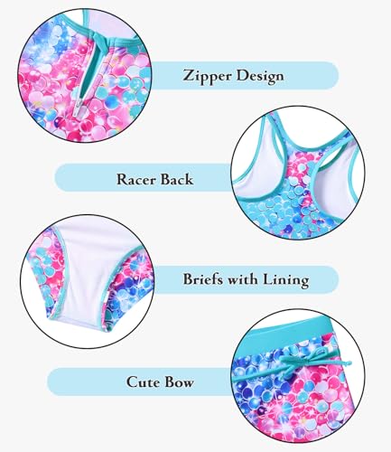 UNICOMIDEA Girls Swimsuits 3 Pieces Tankini Bathing Suit Kids Beach Zipper Bikini Swimwear with Shorts for 7-12 Years3