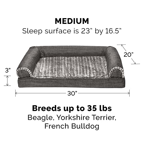 Image of Furhaven Orthopedic Dog Bed for Medium /Small Dogs w / Removable Bolsters & Washable Cover, For Dogs Up to 35 lbs - Luxe Faux Fur & Performance Linen Sofa - Charcoal, Medium