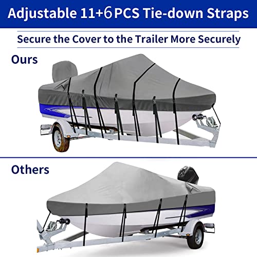 Tuszom 100% Waterproof Boat Cover 800D Marine Grade Polyester Canvas Trailerable Full Size Boat Cover For V-Hull Runabouts Outboards And I/O Bass Boats #TOP3
