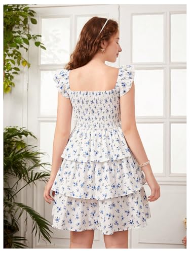 COZYEASE Girl's Floral Summer Dress Ruched Sweetheart A Line Dresses Ruffle Shirred High Waist Spring Dress2