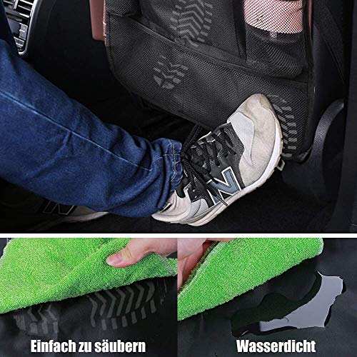 Ezilif Auto Rückenlehnenschutz Kinder, Wasserdicht Sitzschutz Auto Organizer mit 12 Zoll Tasche für iPad/Tablet, Autositz Organizer mit Kick-Matten-Schutz, Schwarz