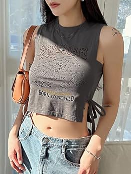 SheIn DAZY Slogan Graphic Knot Side Crop Tank Top, M1704843