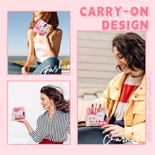 Image of Likesing 5.1 inch Mini Makeup Bag for Purse, Nylon Small Makeup Pouch Travel Cosmetic Make up Bags for Women Girls, Cute Preppy Mini Toiletry Bag Coin Pouch Period Bag(Cat Pink)