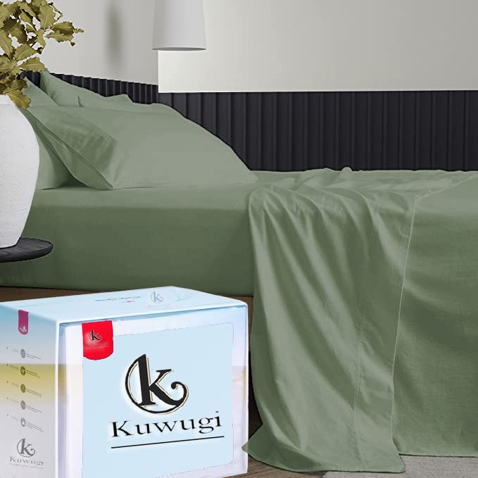 4 Piece Sheet Set 800 Thread Count 100% Egyptian Cotton King Size Bed Sheet Set, Super Soft Sateen Weave for Soft Feel, Snug Fit Mattress 15'' Deep Pocket Sage Solid Luxury Sheet Set