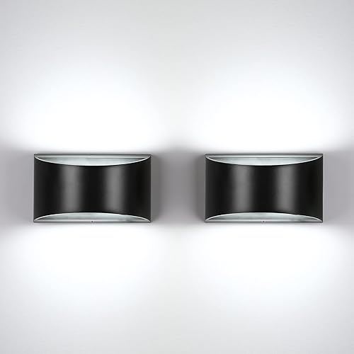 LIGHTESS Dimmable Wall Sconce Set of 2 Black LED Wall Light Fixture Aluminum Modern Wall Lamp for Bedroom Living Room Hallway, 12W Cool White