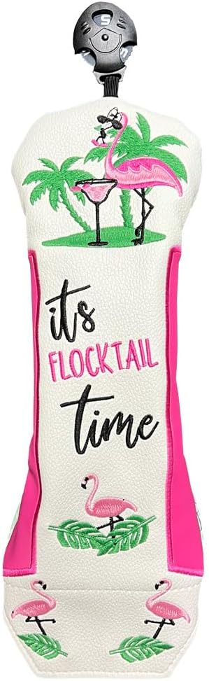 Giggle Golf Flamingo Golf Head Covers – Driver, Fairway, Hybrid & Putter – Tropical Black Flamingo Design - Great Gift