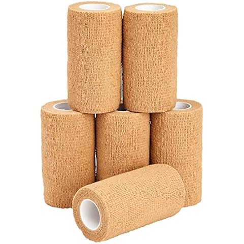 6-Rolls Self Adhesive Bandage Wrap, Vet Tape - 4 in x 5 Yds Breathable, Elastic Cohesive Wrap Tape for Wrist, Swelling, Sports, Tattoo (Tan) Cover