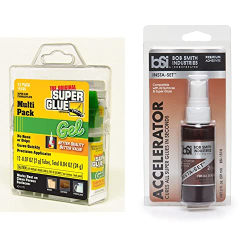 Super Glue 15185 Gel, 12-Pack, 07Oz Tubes & Bob Smith Industries Bsi-151H Insta-Set Super Glue Accelerator, Clear, 2 Fl. Oz. #TOP13