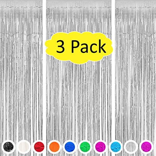 Vanujoy 3 Pack Silver Foil Fringe Backdrop Curtains Party Decoration - Tinsel Party Door Fringe Curtain Backdrop for Birthday Bachelorette Party Engagement Bridal Shower Graduation Decoration