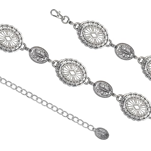 SIQITECHNO Western Oval Concho Chain Waist Belt Metal Cowgirl Chain Pirate Belt for Women Dresses Jean Country Concert Outfit4