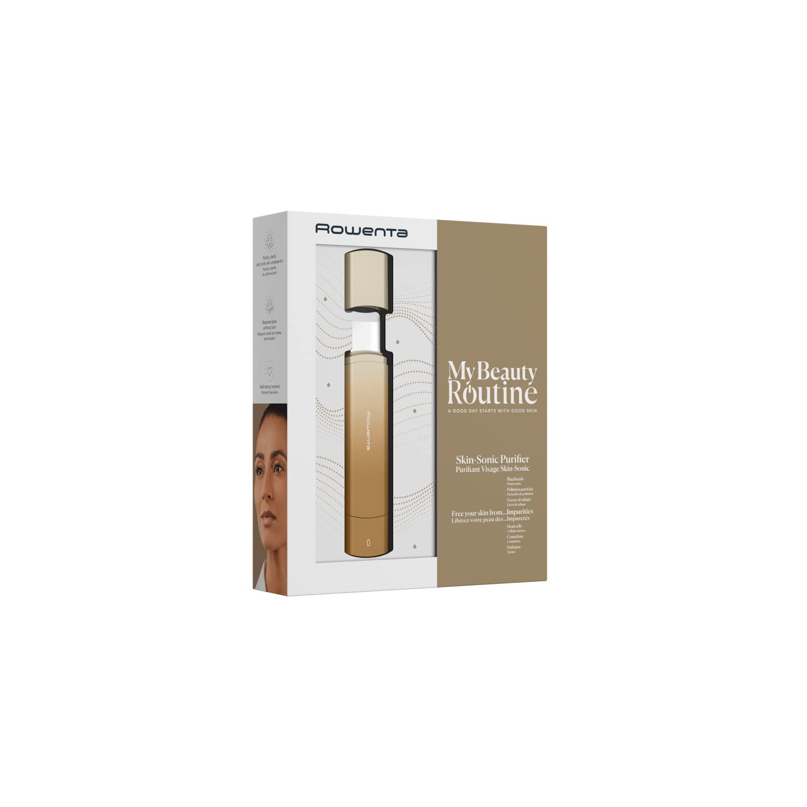 Rowenta Skin-Sonic Purifiant visage, Technologie ultrasons 3 fonctions, Nettoie, Hydrate, Lifte, Libère la peau des impuretés, Unifie le teint, Nettoie en profondeur LV8030F0