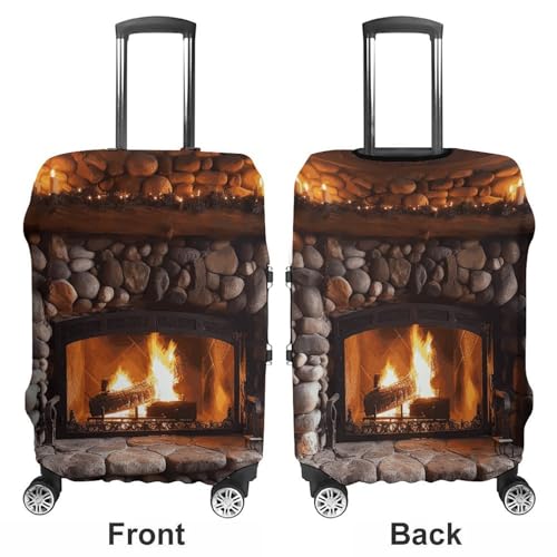 Rock Stone Fireplace Luggage Cover, Washable Elastic Suitcase Cover Protector Fit 18-32 Inch Luggage3