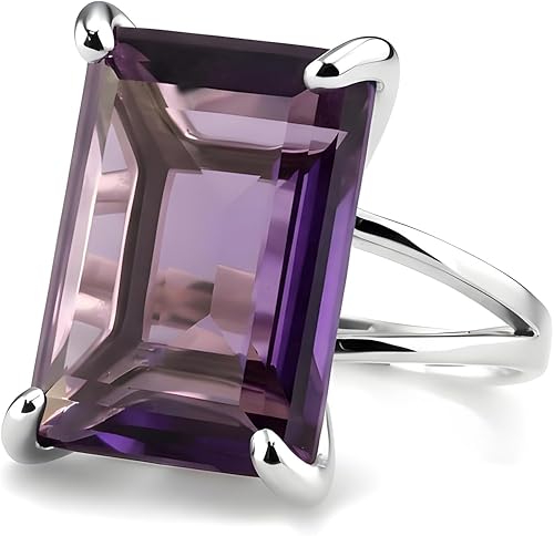 Vista 5 de Anillo de amatista de oro rosa de 14 quilates, anillos de piedra natal de corte esmeralda, elegantes anillos morados para mujer, joyería fina