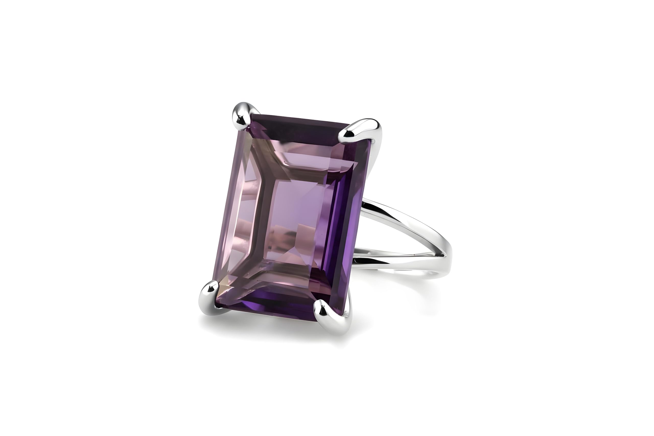 Bague améthyste rectangulaire argent sterling bague de déclaration - 9