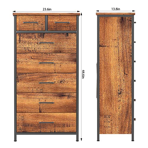 Ikeno 7 Drawer Tall Dresser, Industrial Wood Storage Clothes Organizer, Sturdy Steel Frame For Bedroom #TOP1