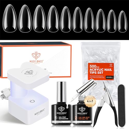 Modelones Capsule Americaine Ongle, Ongle Gel Kit Complet, 500 Pcs Faux Ongles, 4 In 1 Gummy Base...
