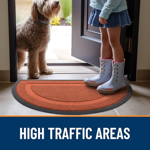 Image of OLANLY Half Circle Door Mat Indoor Outdoor Entrance Welcome, Waterproof All-Season, All-Weather Doormat, Sturdy Natural Rubber, Low Profile, Easy Clean Patio Porch Entryway Mat, 47x23, Vermillion Red