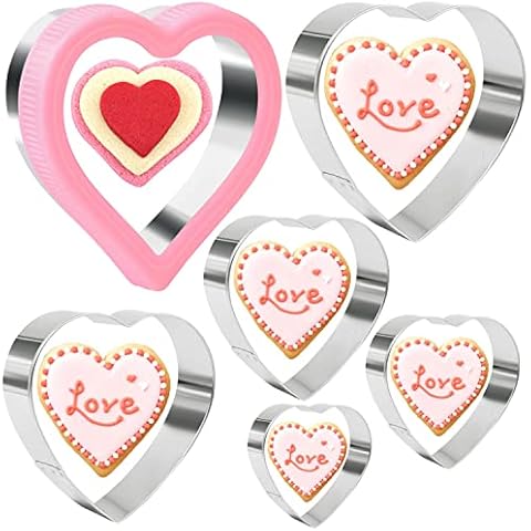 Crethinkaty 6 Pieces Heart Shape Cookie Cutter Set Stainless Steel Cookie Cutters for Baking/Cake Decorations/Sandwich/Bento Cover