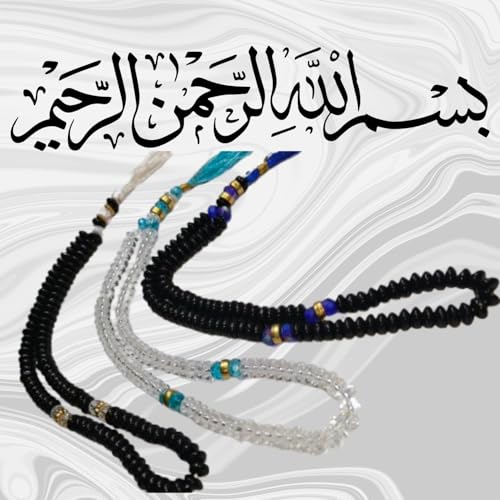 Image of Islamic Salat Prayer Tasbih 100 Crystal White, Black Beads - Tasbeeh for Dhikr, Zikr, and Meditation Fine Beads with Silk Tassel, 34 cm